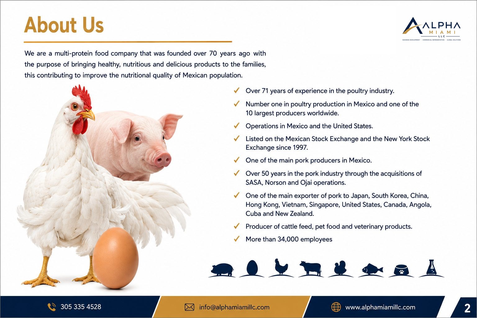 About the poultry program: 70+ years in the industry, top-10 producer operations in Mexico and the United States