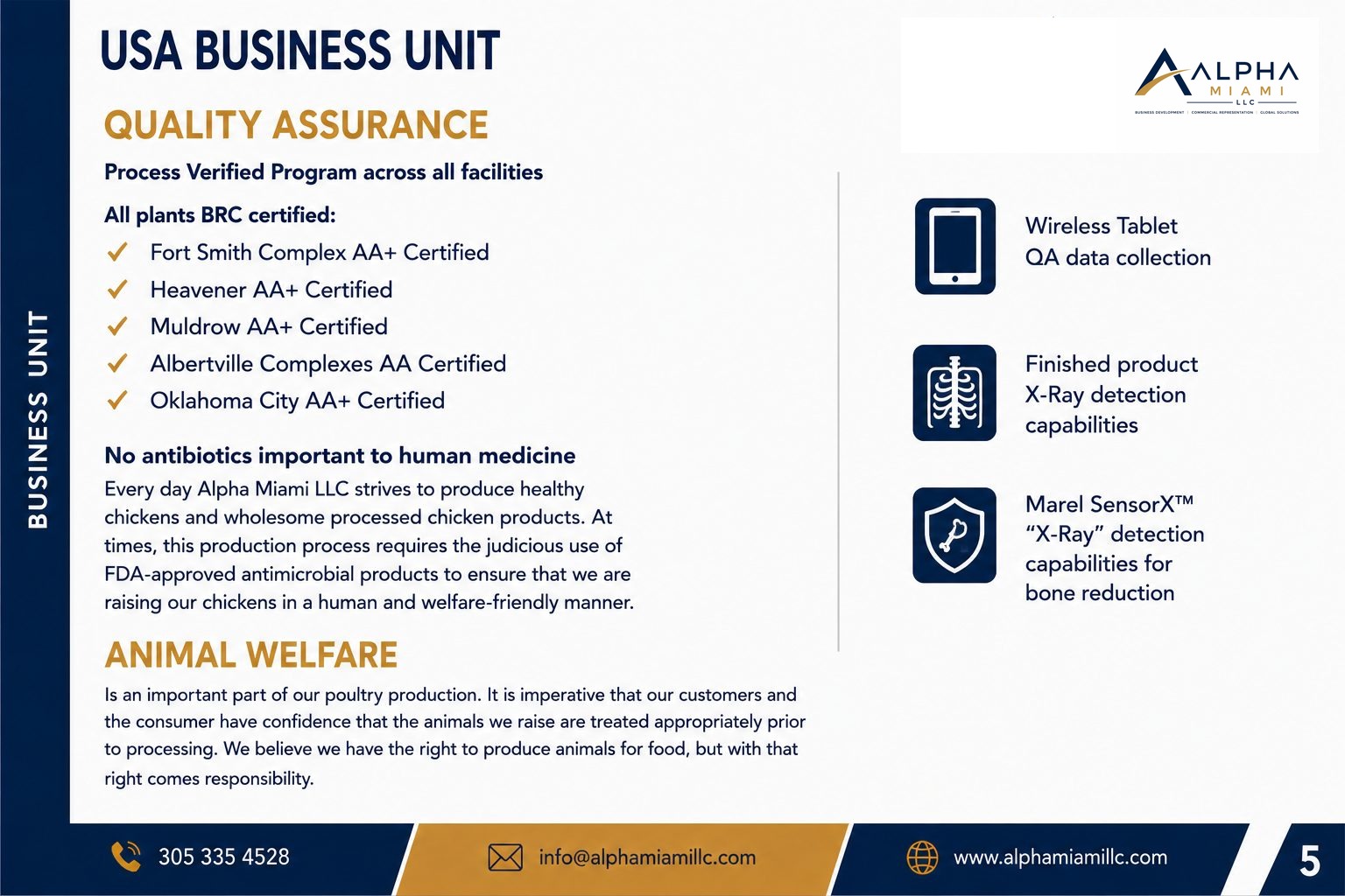 Quality assurance: BRC certified plants, X-ray detection, animal welfare program