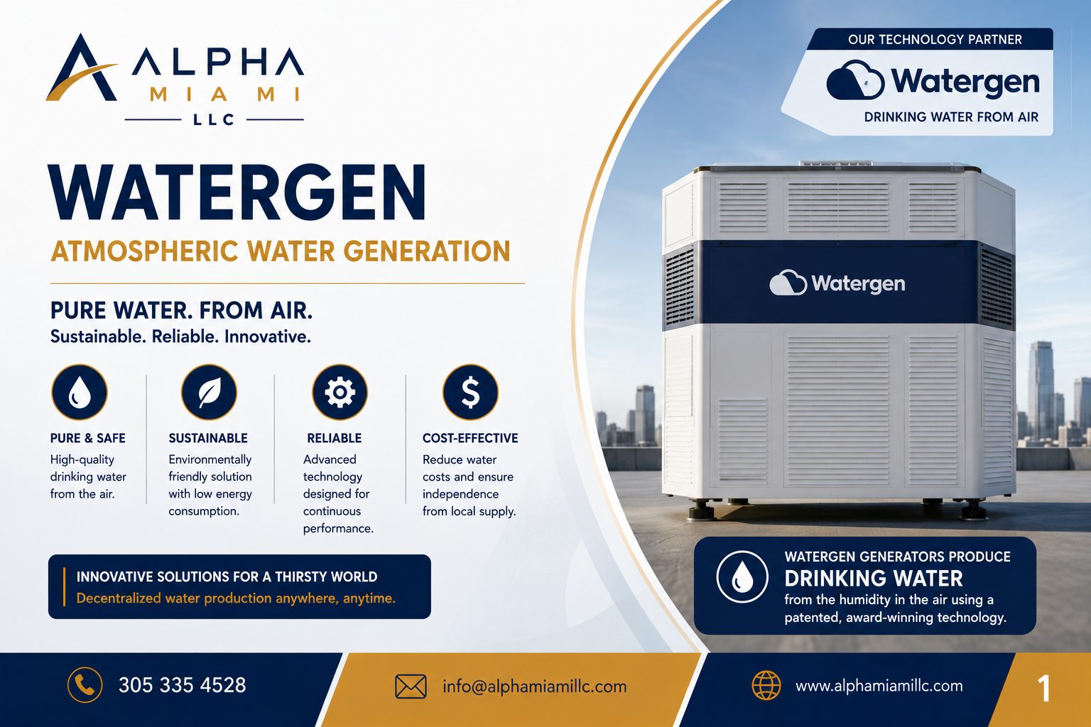 Watergen atmospheric water generation — pure water from air, sustainable, reliable, innovative